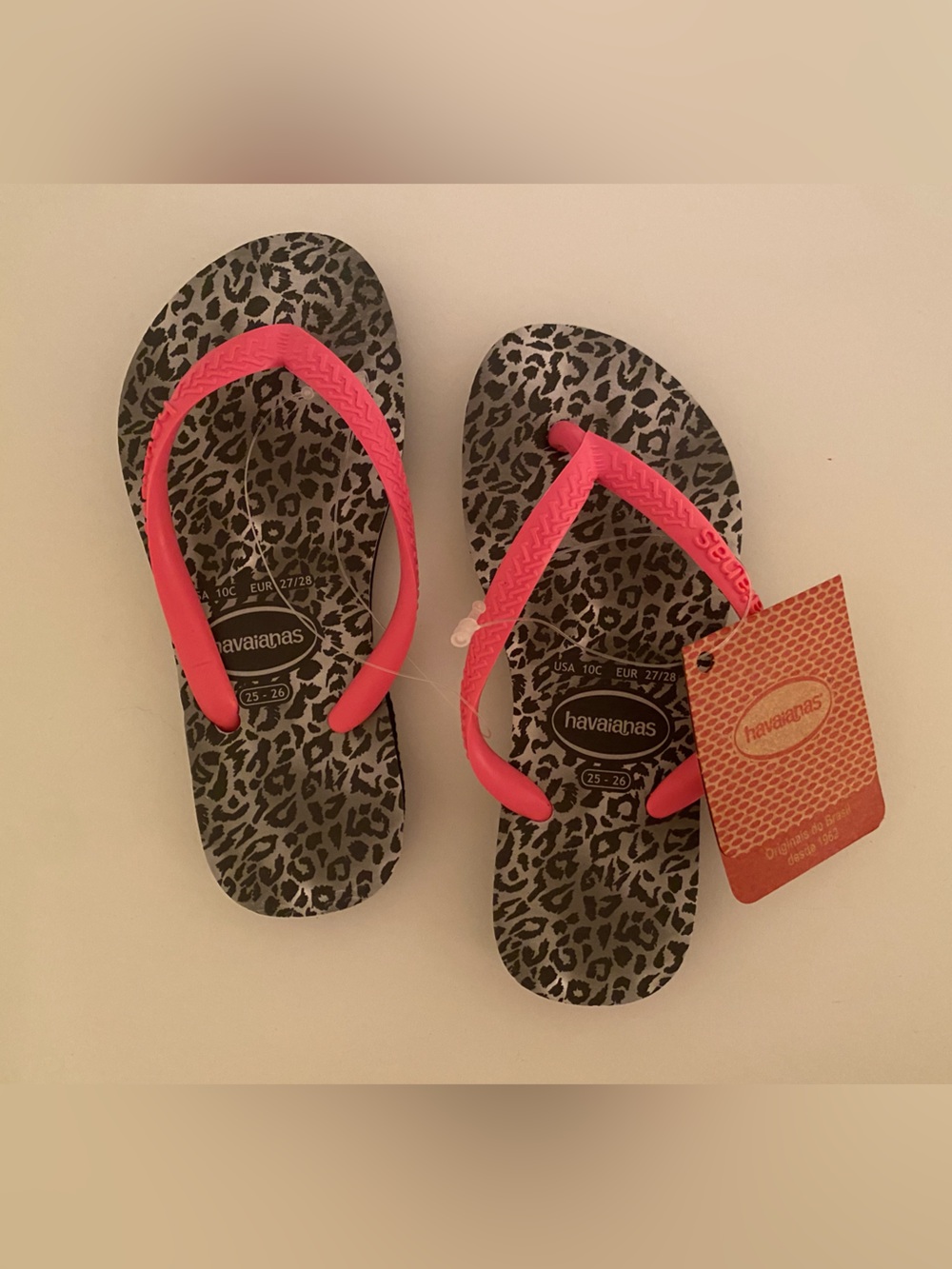 NWT HAVIANAS KIDS Girls Leopard Flip Flops Sandals - 25/26 US 10